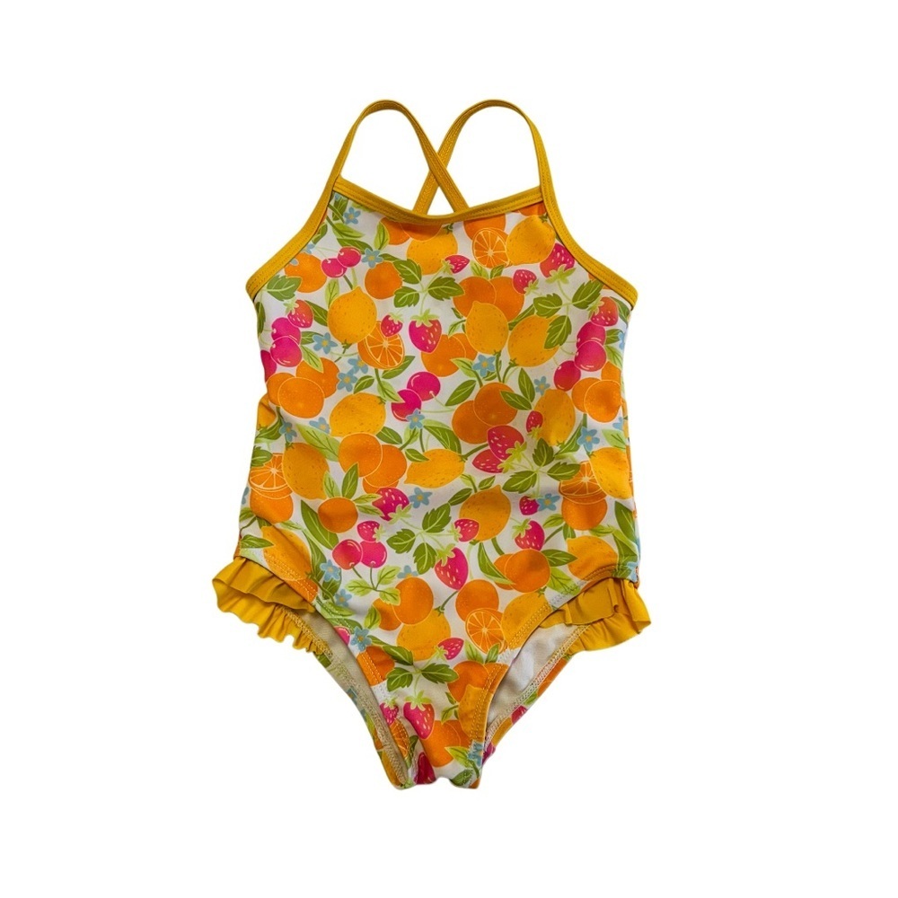 George Yellow and Orange One Piece Swimsuit with Tropical‎ Fruit Print